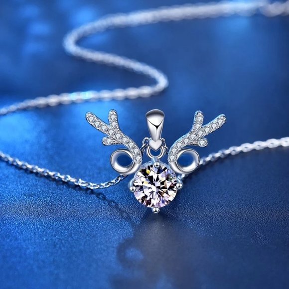 Certified 1ct. t.w. Diamond Elk Necklace 18k White Gold over Italy Silver - Picture 4 of 16